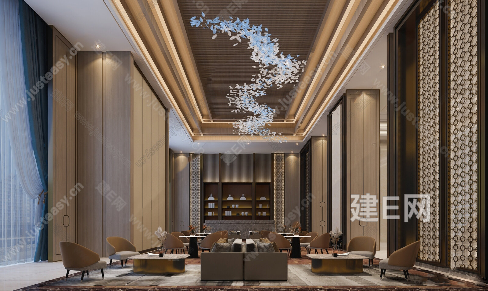 新中式售楼处洽谈区3d模型下载[ID:105141495]_建e网3d模型