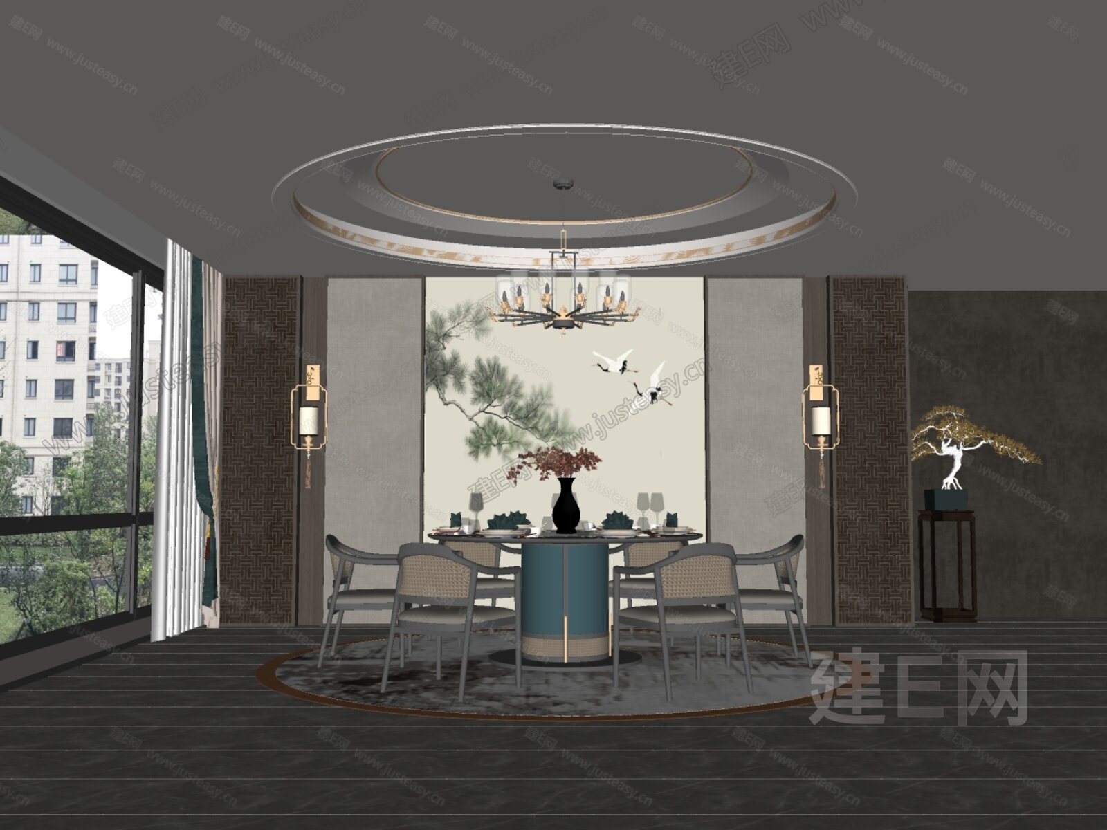 新中式餐厅模型SU模型下载[ID:113003833]_建e网su模型