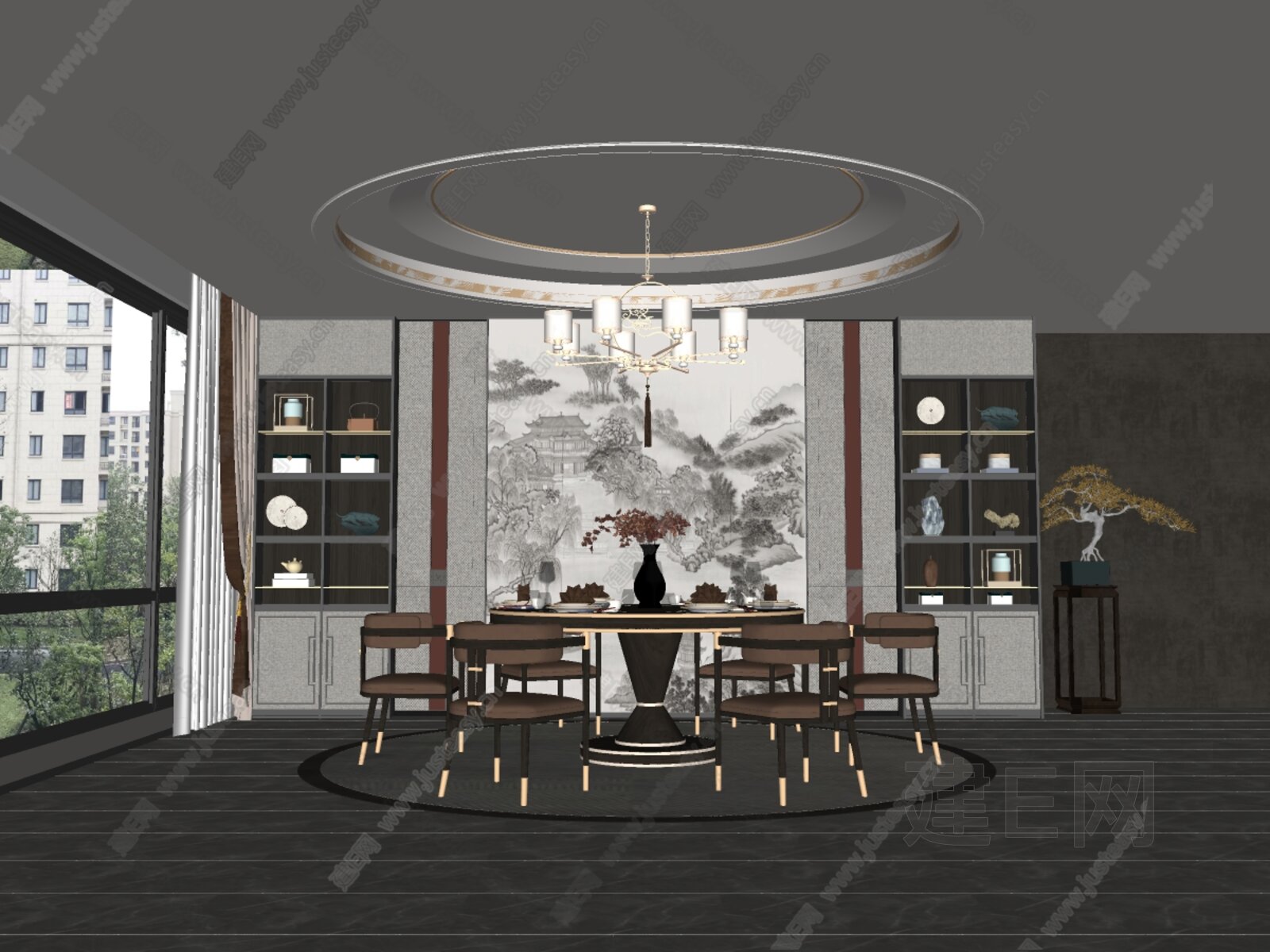 新中式餐厅模型SU模型下载[ID:113003803]_建e网su模型