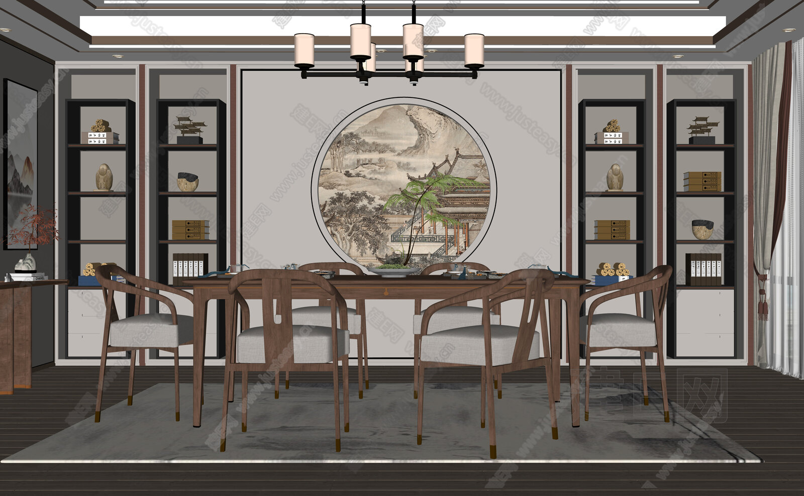 新中式餐厅模型SU模型下载[ID:113134986]_建e网su模型