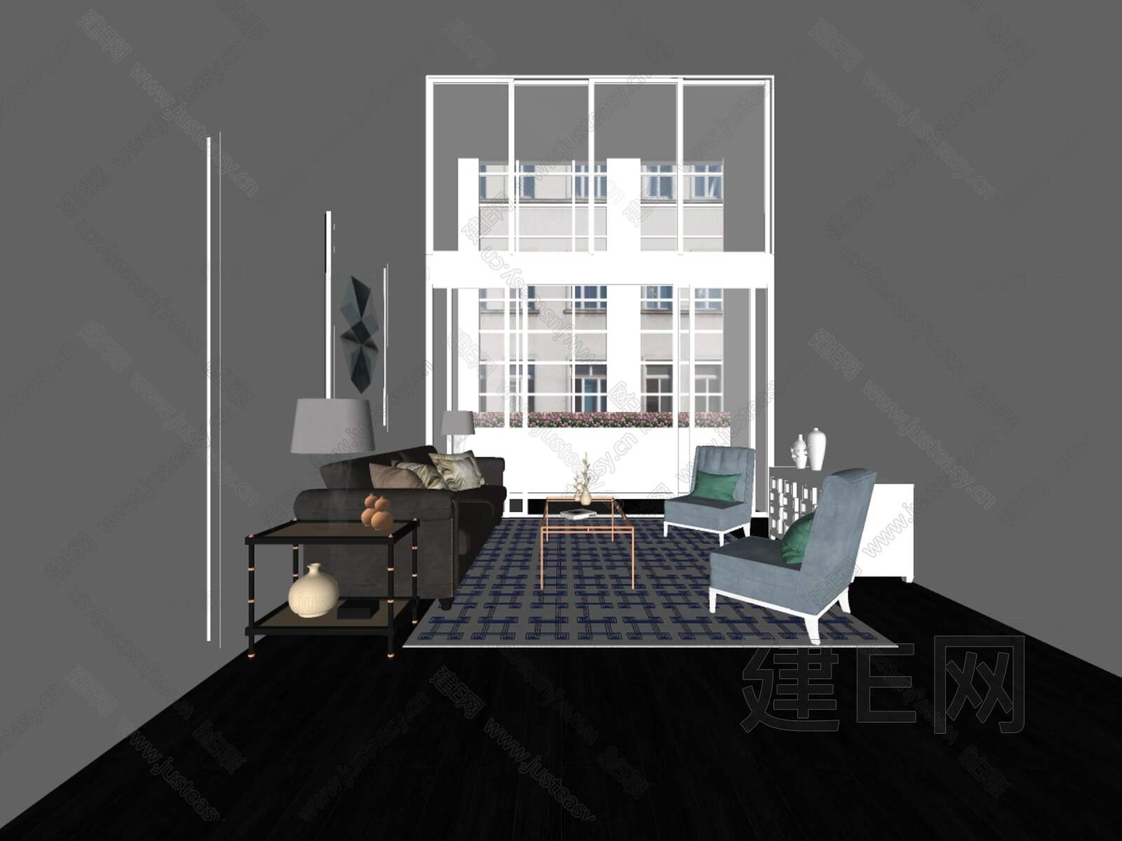Brendan Wong像香槟一样：流畅精致现代客厅模型SU模型下载[ID:112741632]_建E室内设计网
