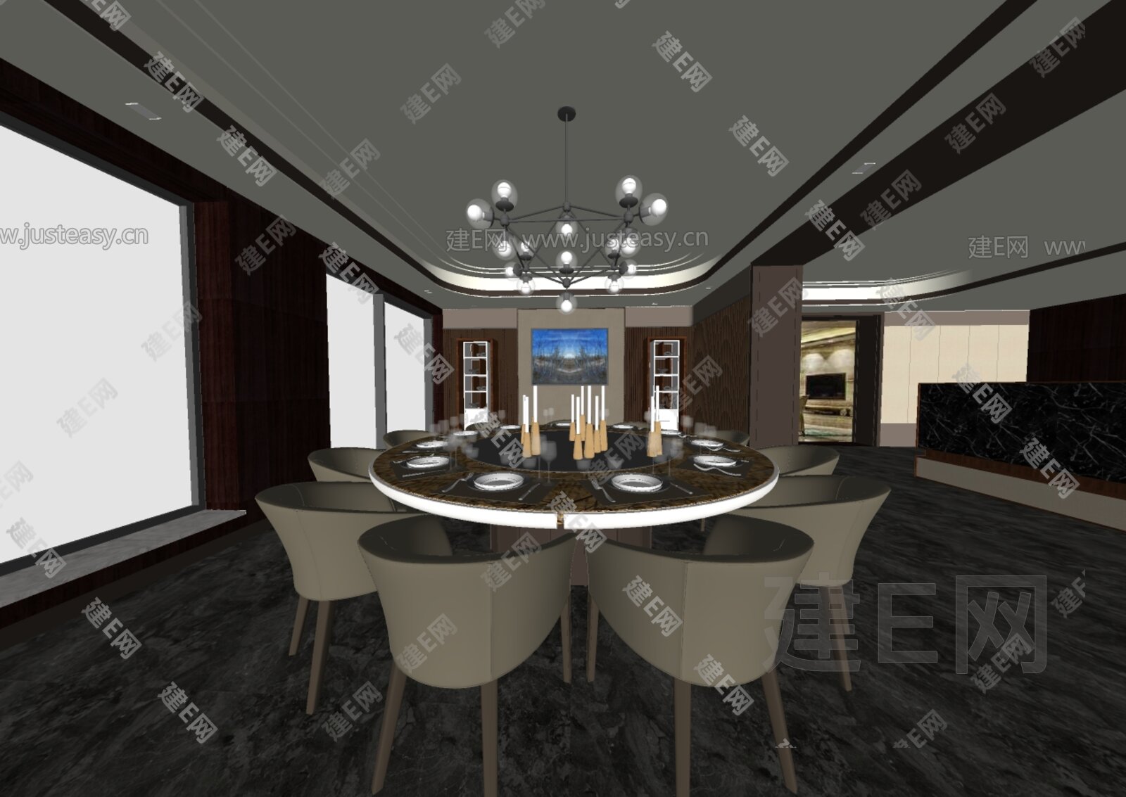 梁志天现代餐厅模型SU模型下载[ID:112938266]_建E室内设计网