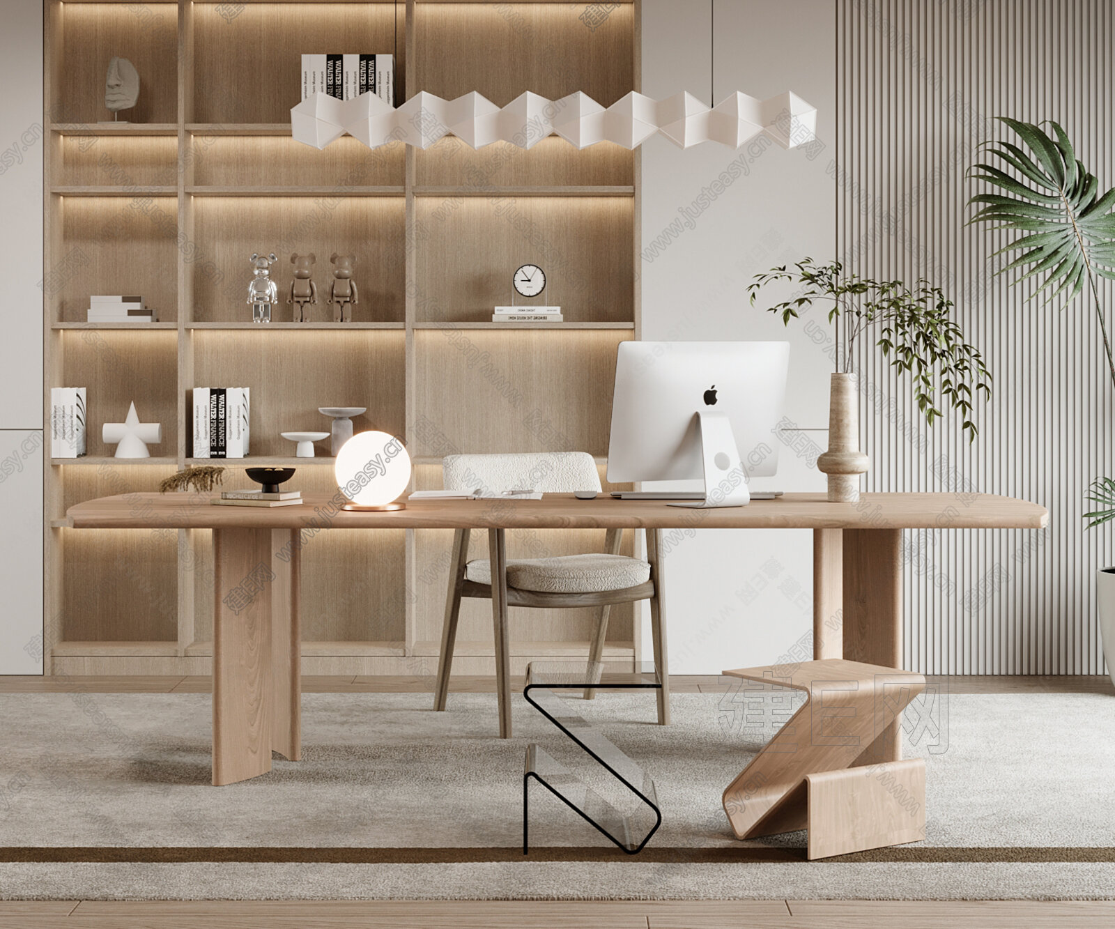 侘寂风书房3d模型下载[ID:105796757]_建e网3d模型