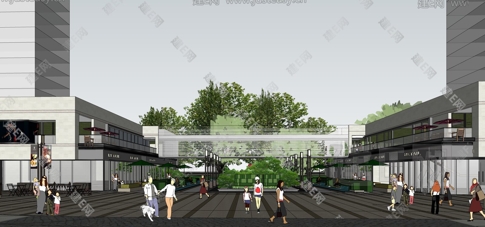 现代商业街模型SU模型下载[ID:104942619]_建E室内设计网