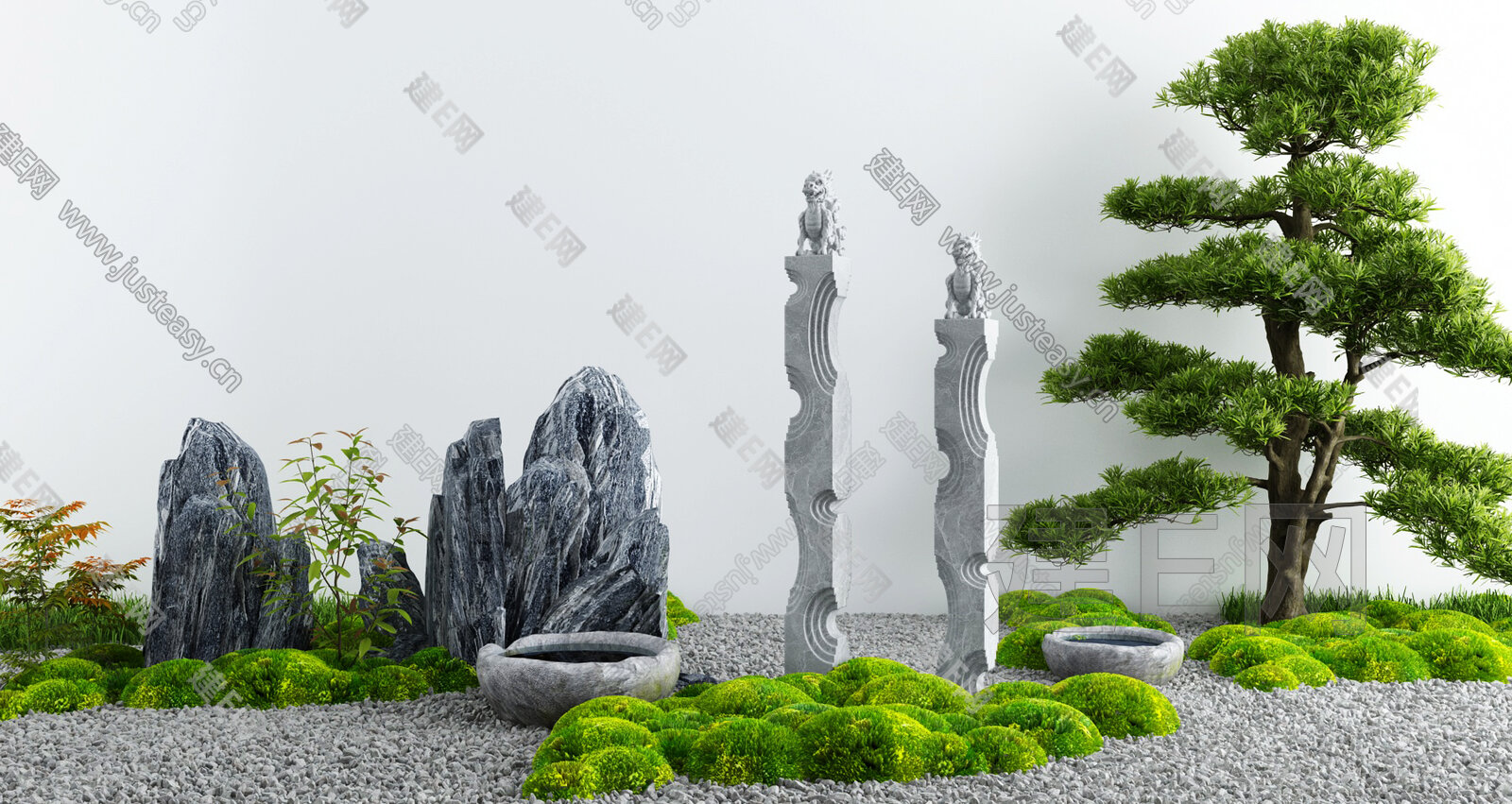 【现代庭院禅意景观3d模型】建E网_现代庭院禅意景观3d模型下载[ID:105534481]_打造3d现代庭院禅意景观模型免费下载平台