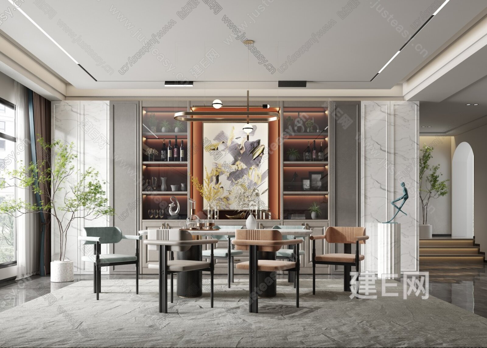 现代餐厅模型SU模型下载[ID:114380505]_建E室内设计网