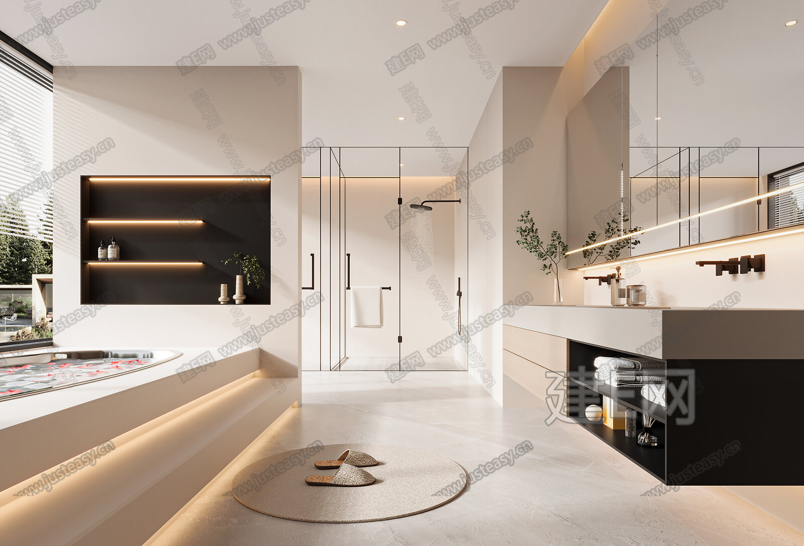 【现代奶油风卫生间3d模型】建e网_现代奶油风卫生间3d模型下载[ID:106124541]_打造3d现代奶油风卫生间模型免费下载平台