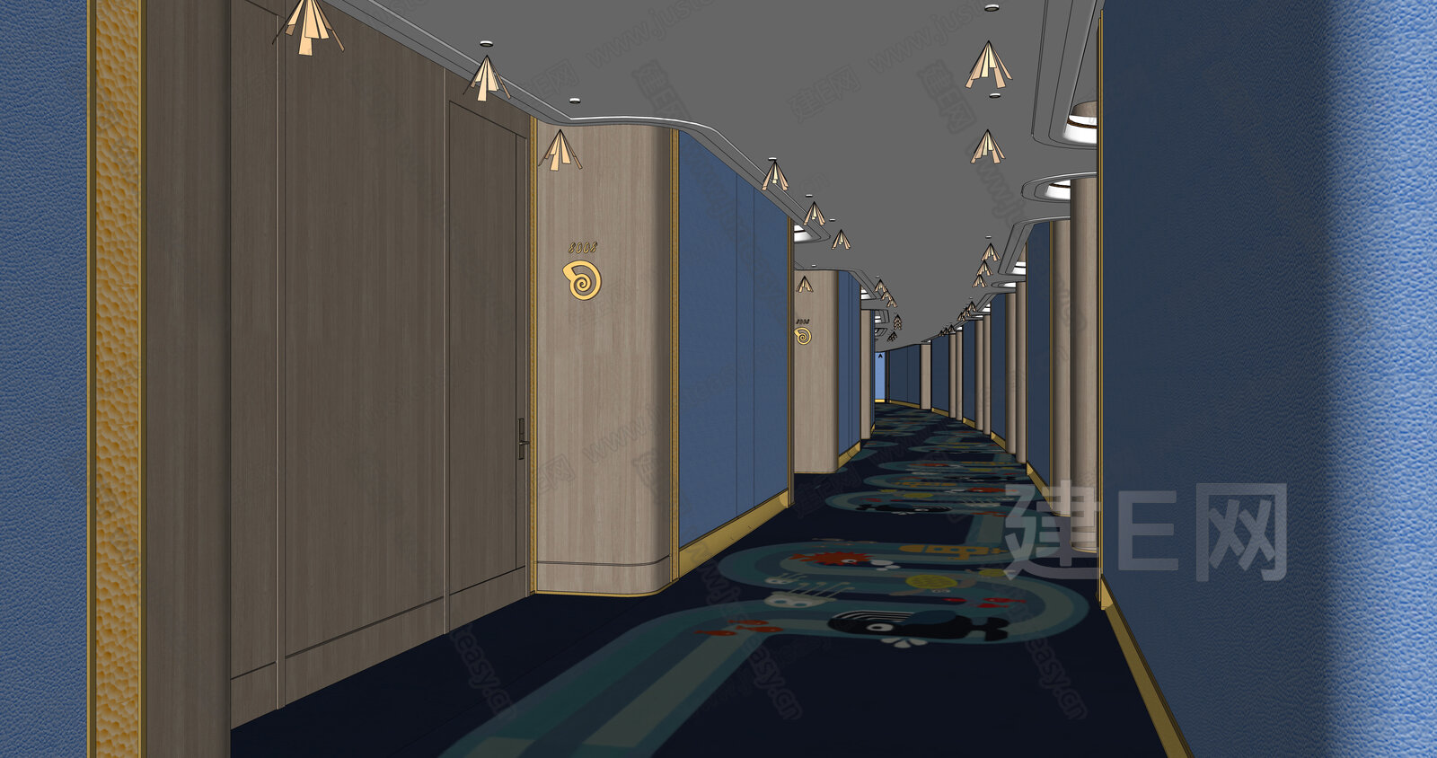 现代会所过道模型SU模型下载[ID:105729073]_建e网su模型