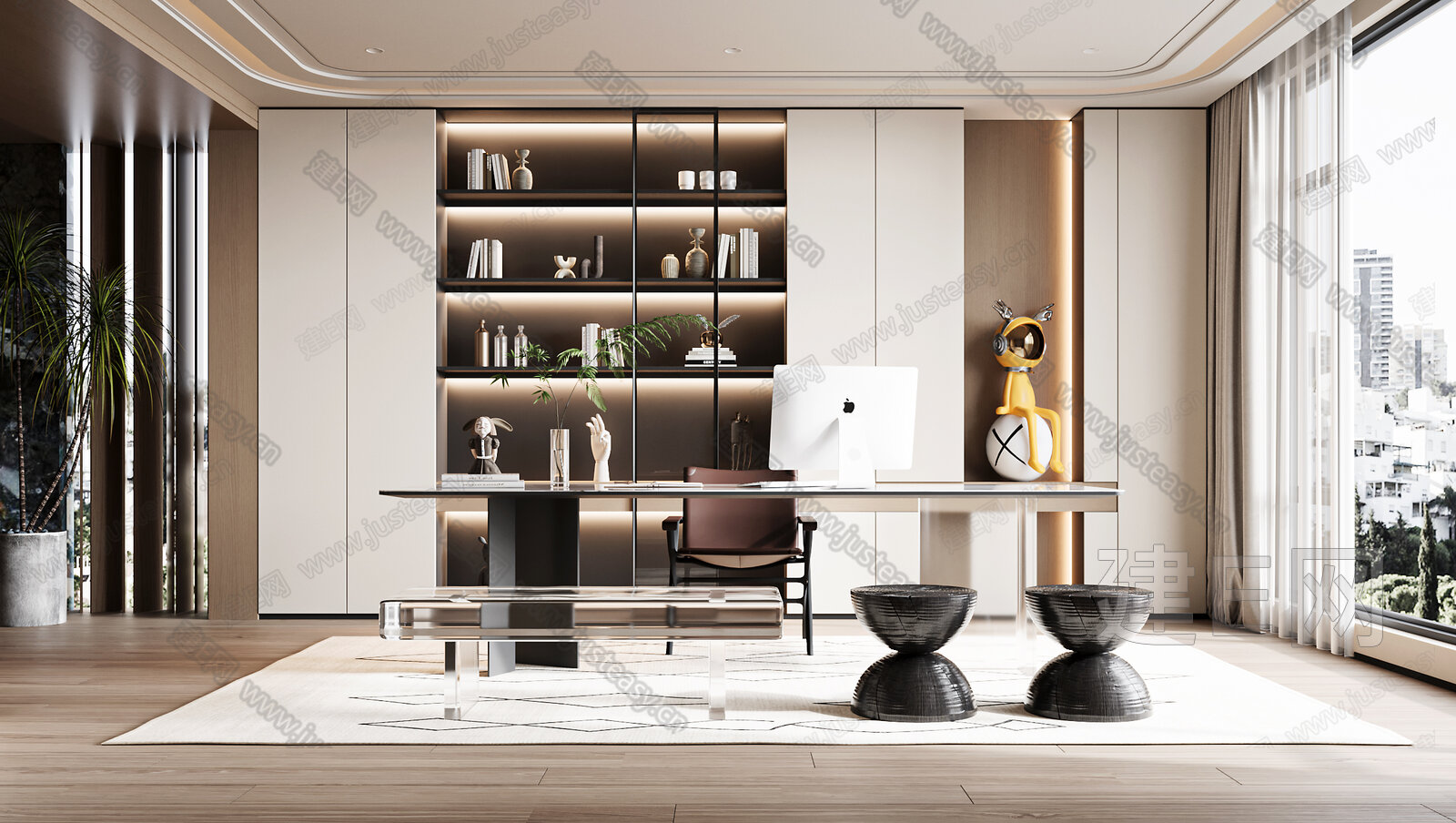 现代轻奢书房模型SU模型下载[ID:105532424]_建e网su模型