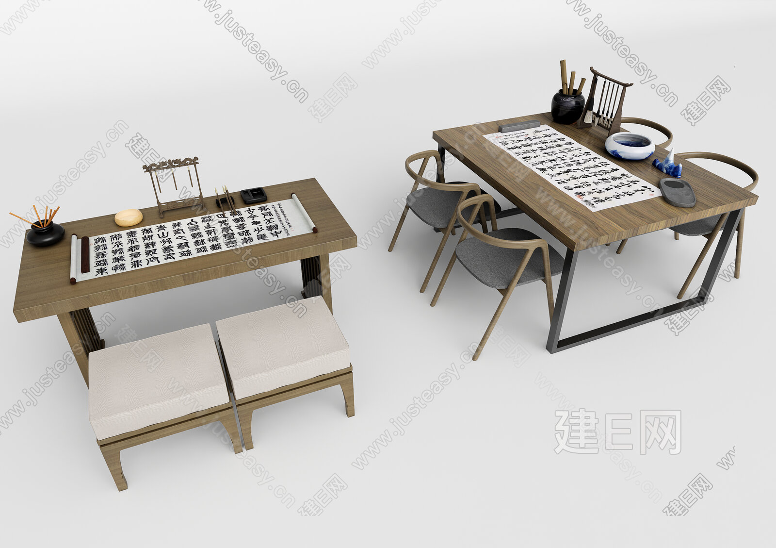 新中式实木书房书法桌学生写字台书桌老榆木办公接待电脑桌椅组合-阿里巴巴