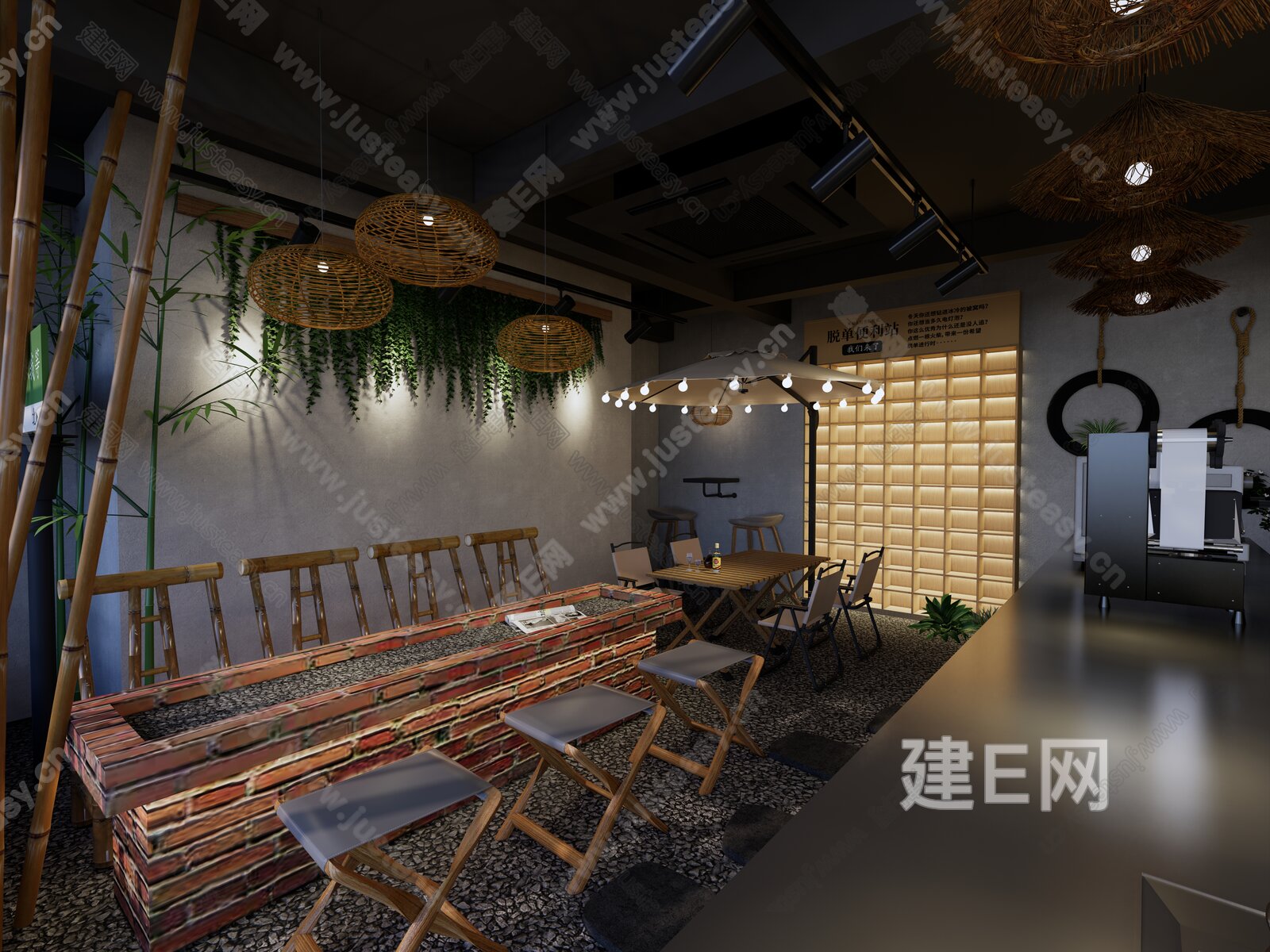 工业风奶茶店模型SU模型下载[ID:105467071]_建E室内设计网