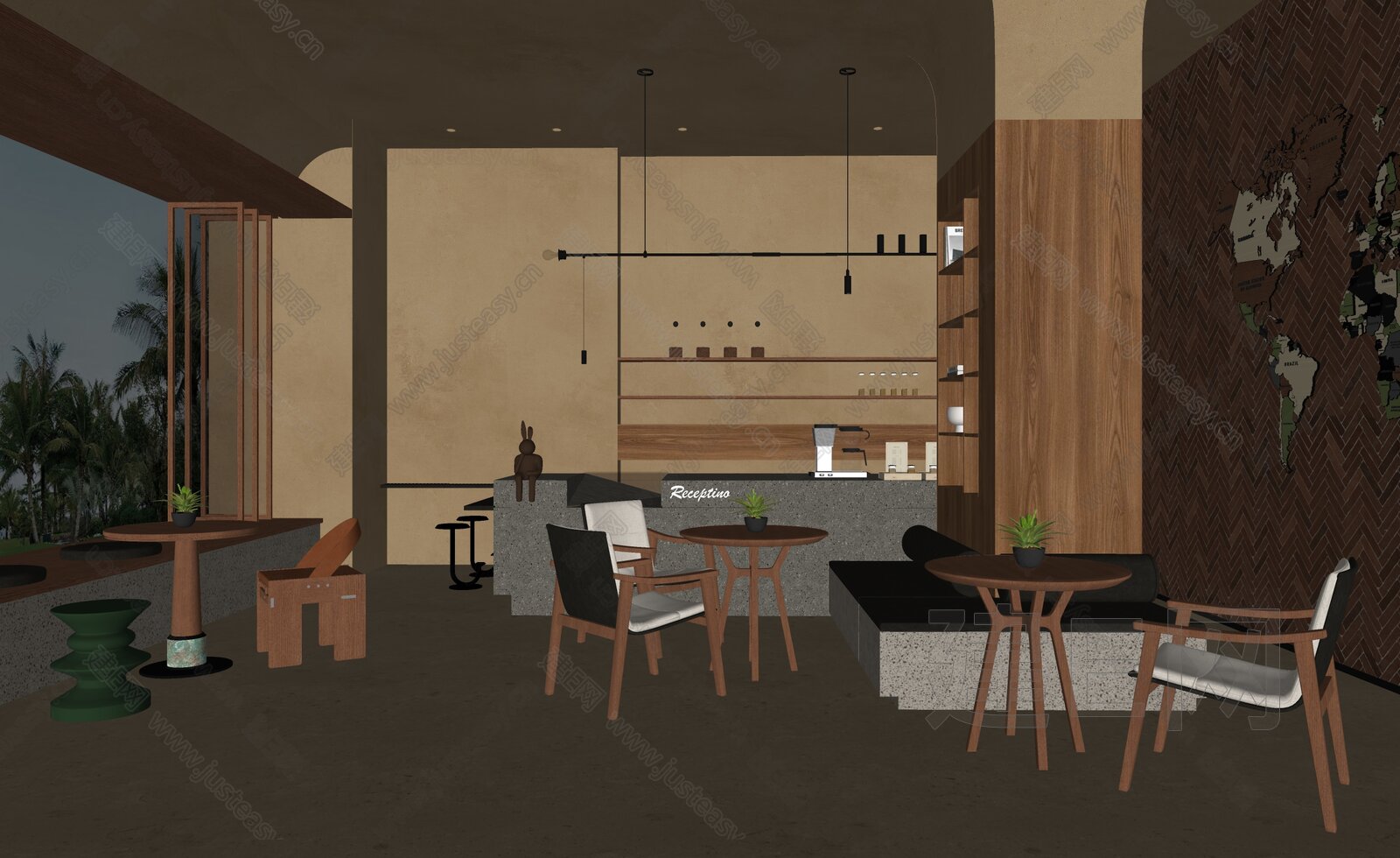 现代咖啡厅模型SU模型下载[ID:105401398]_建e网su模型
