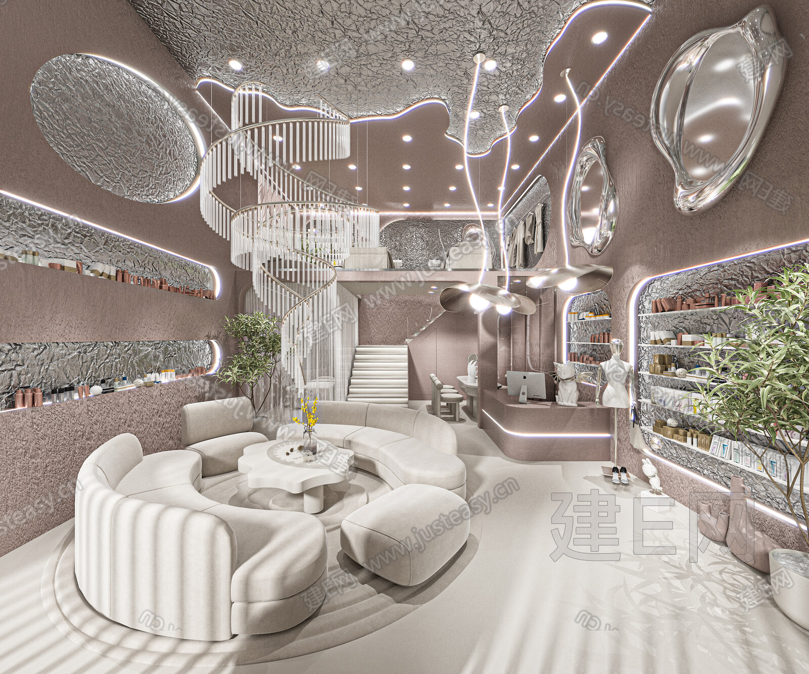 侘寂风美容SPA 美甲店模型SU模型下载[ID:106843381]_建E室内设计网