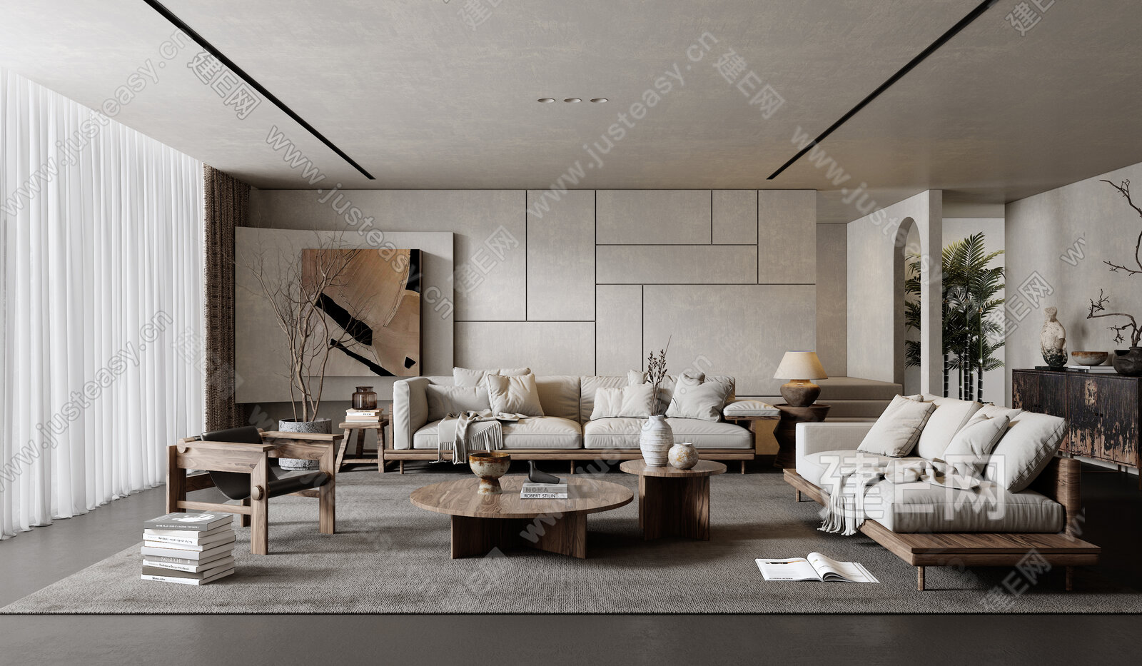 侘寂风客厅3d模型下载[ID:106648748]_建e网3d模型