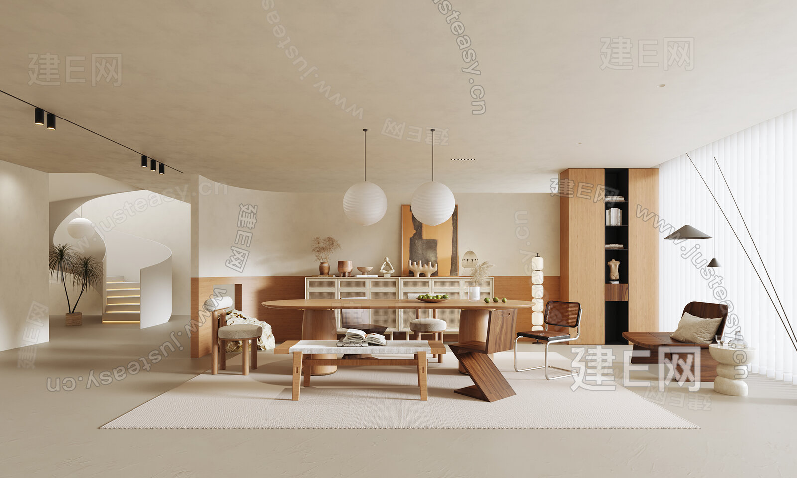 侘寂风别墅餐厅模型SU模型下载[ID:113856204]_建E室内设计网