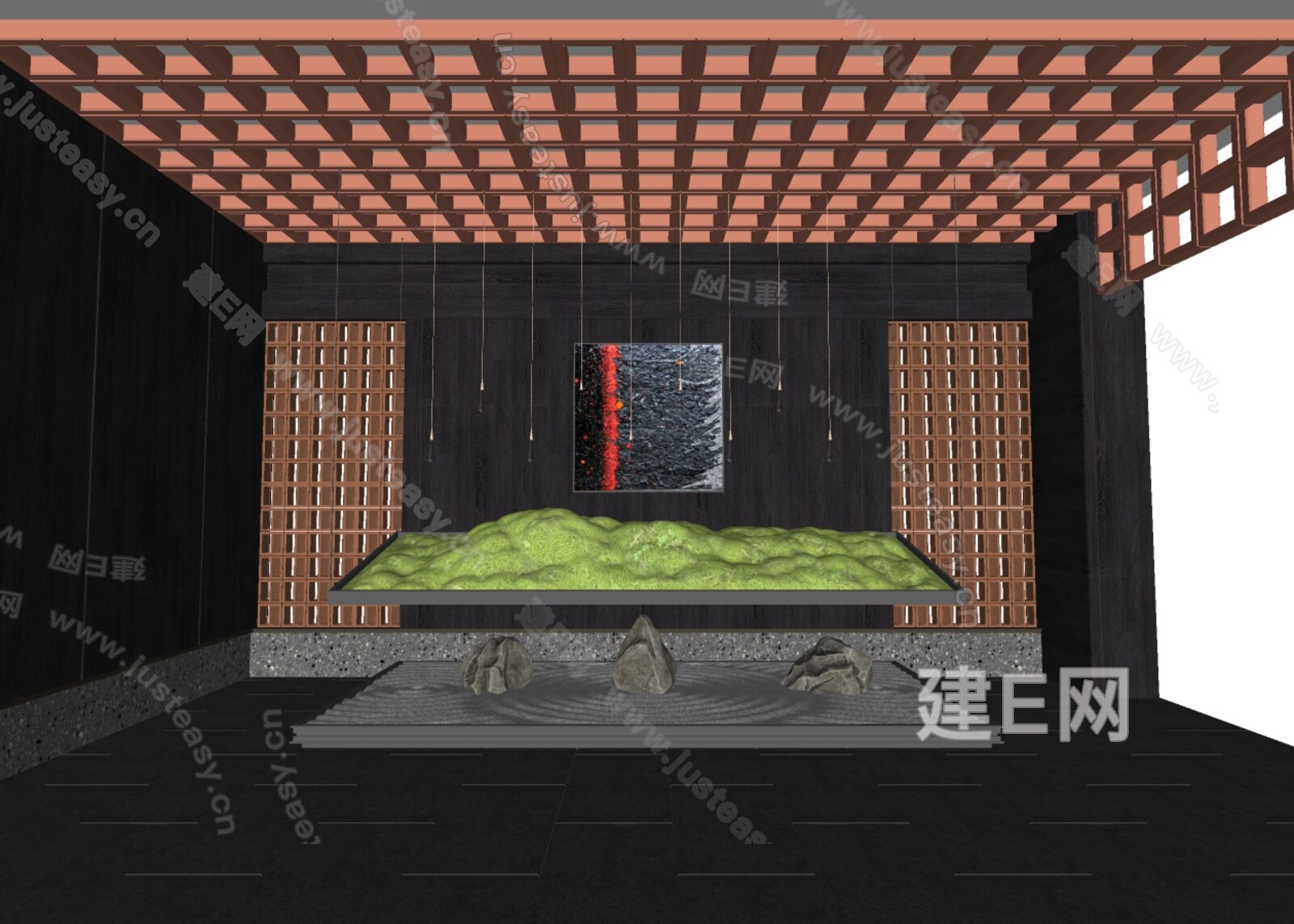 现代室内景观造景模型SU模型下载[ID:105532657]_建E室内设计网