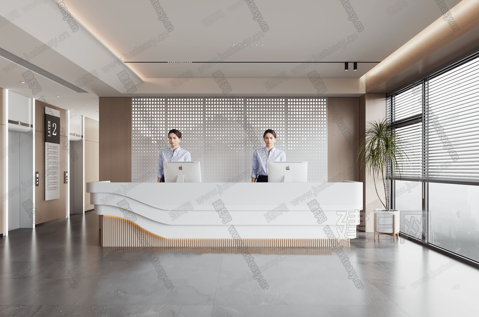 现代公司前台模型SU模型下载[ID:106384541]_建E室内设计网