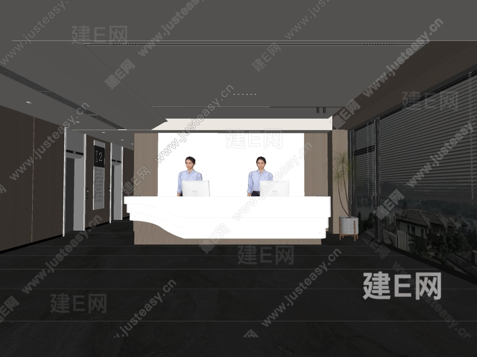 现代公司前台模型SU模型下载[ID:106384541]_建E室内设计网