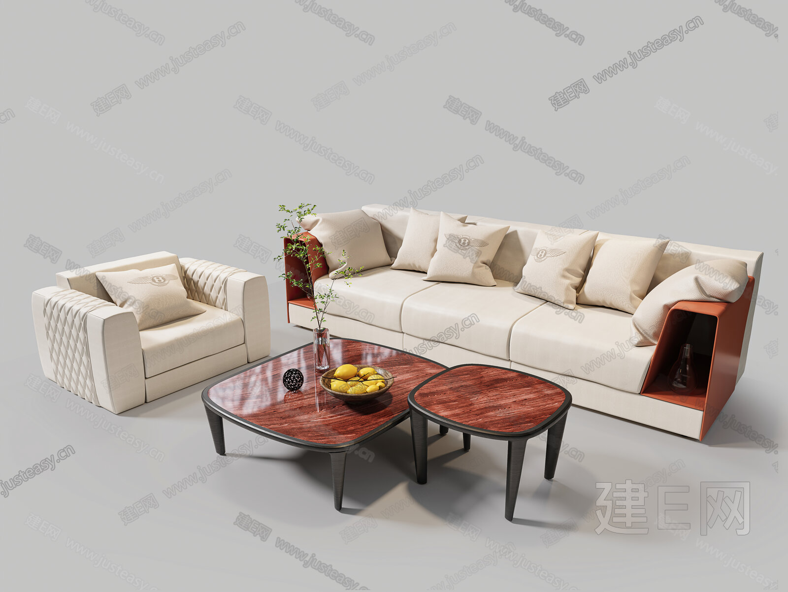 Bentely 现代沙发茶几组合模型SU模型下载[ID:107302137]_建E室内设计网