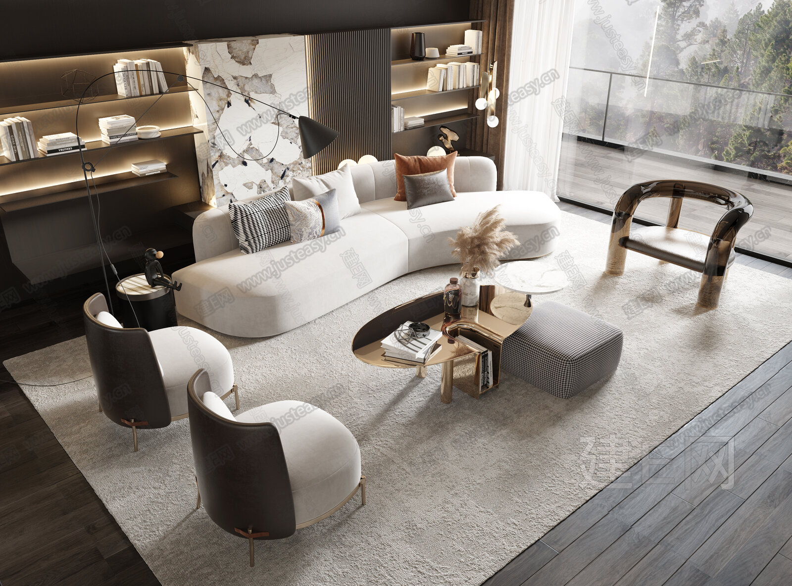 Minotti 现代沙发茶几组合3d模型下载[ID:106976462]_建e网3d模型