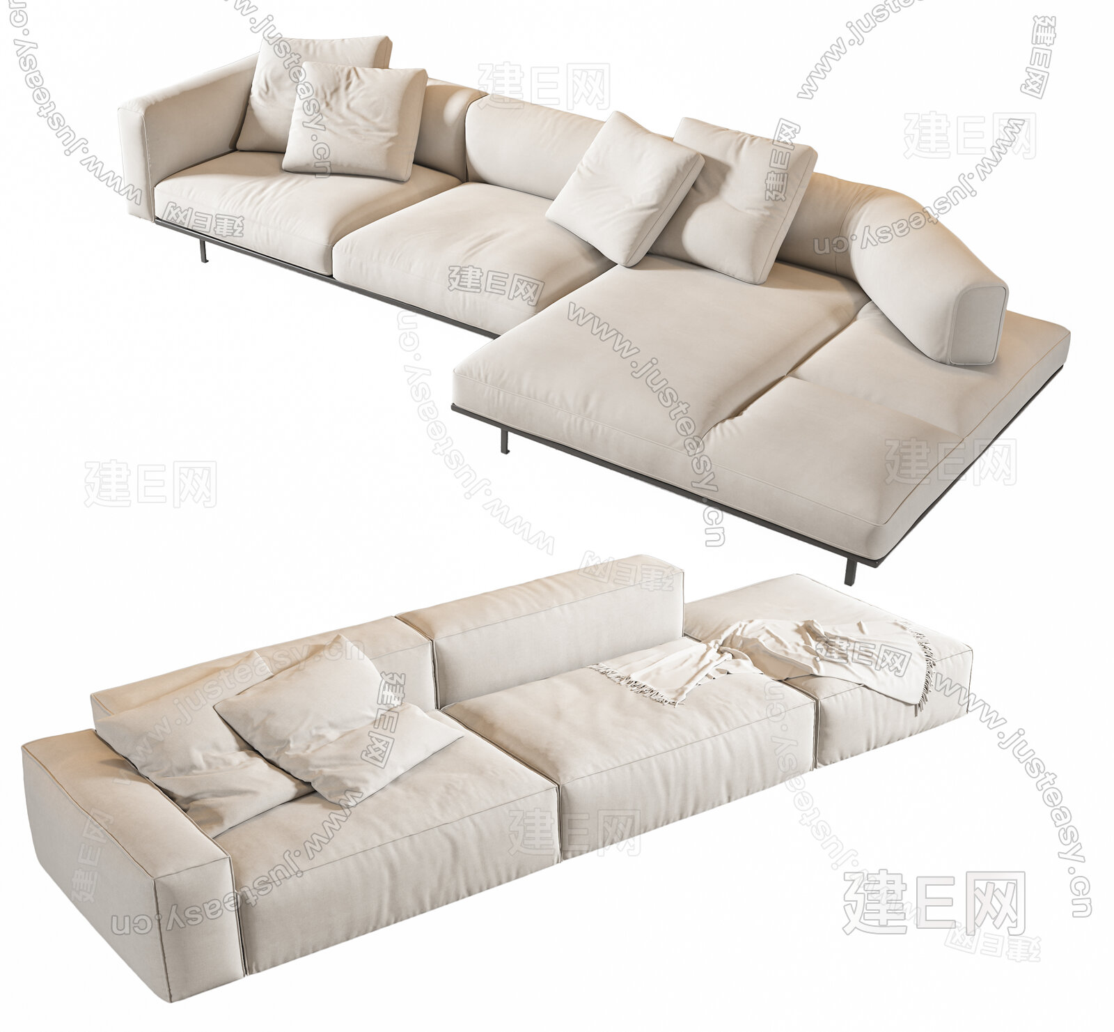 现代多人沙发组合3d模型下载[ID:106976401]_建e网3d模型