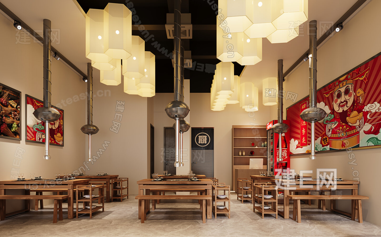 新中式火锅店模型SU模型下载[ID:108350631]_建e网su模型