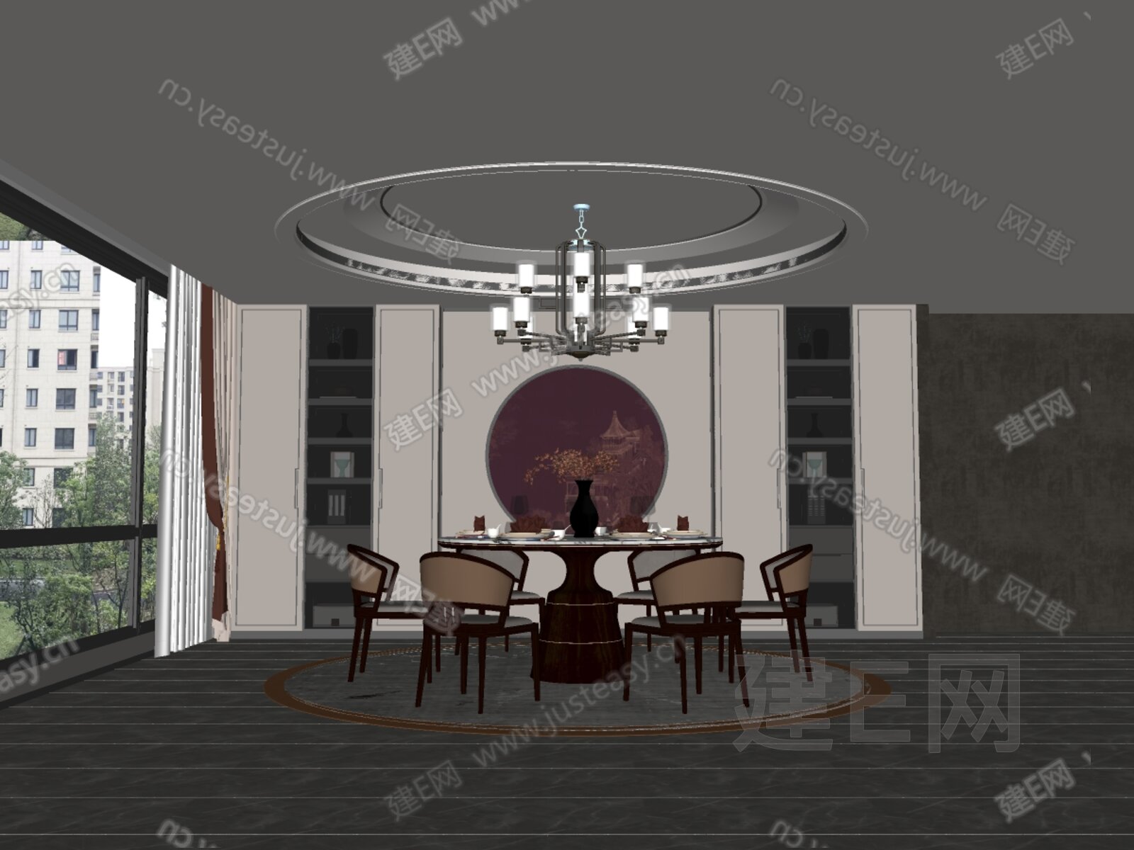 新中式餐厅模型SU模型下载[ID:106646541]_建e网su模型