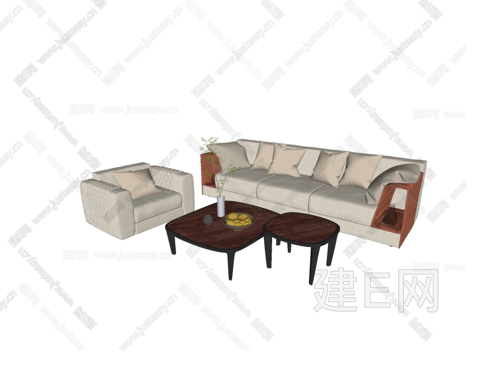 Bentely 现代沙发茶几组合模型SU模型下载[ID:107302137]_建E室内设计网