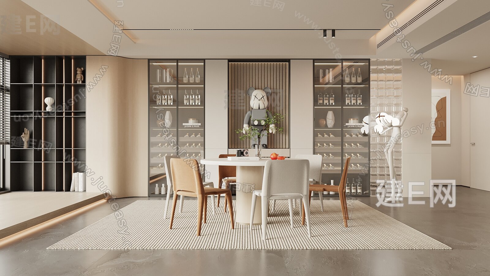 现代奶油风餐厅模型SU模型下载[ID:107302123]_建E室内设计网