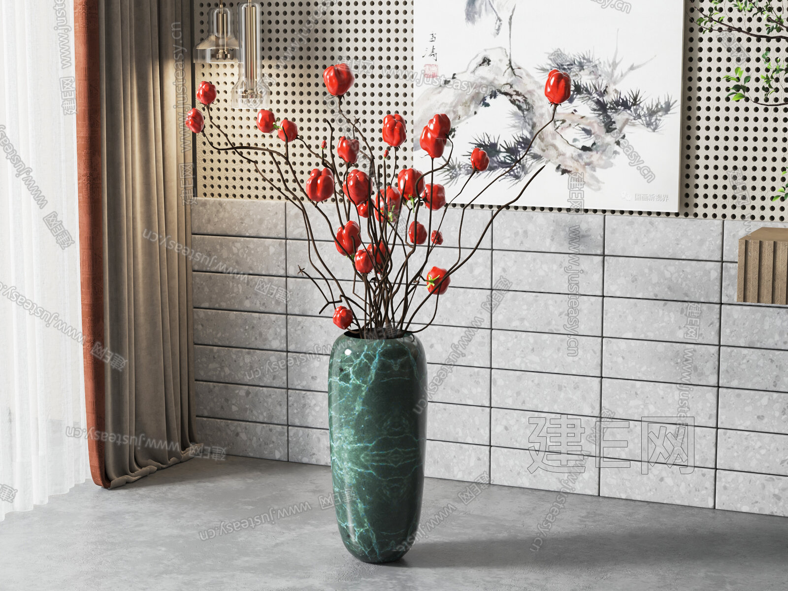 中式端景花瓶花卉饰品组合3D模型-免费3dmax模型库-欧模网