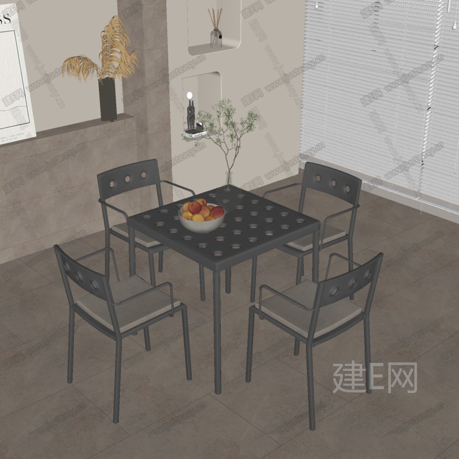 侘寂风餐桌椅模型SU模型下载[ID:107826380]_建E室内设计网