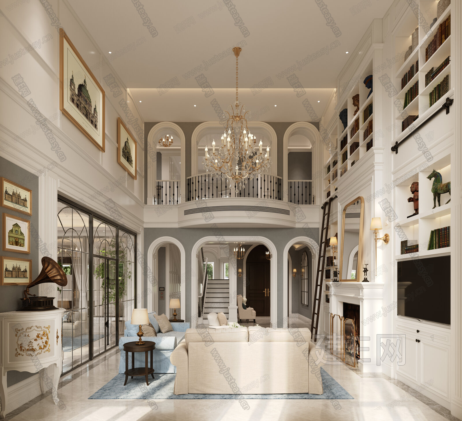 【简欧复式客厅3d模型】建e网_简欧复式客厅3d模型下载[ID:108614730]_打造3d简欧复式客厅模型免费下载平台