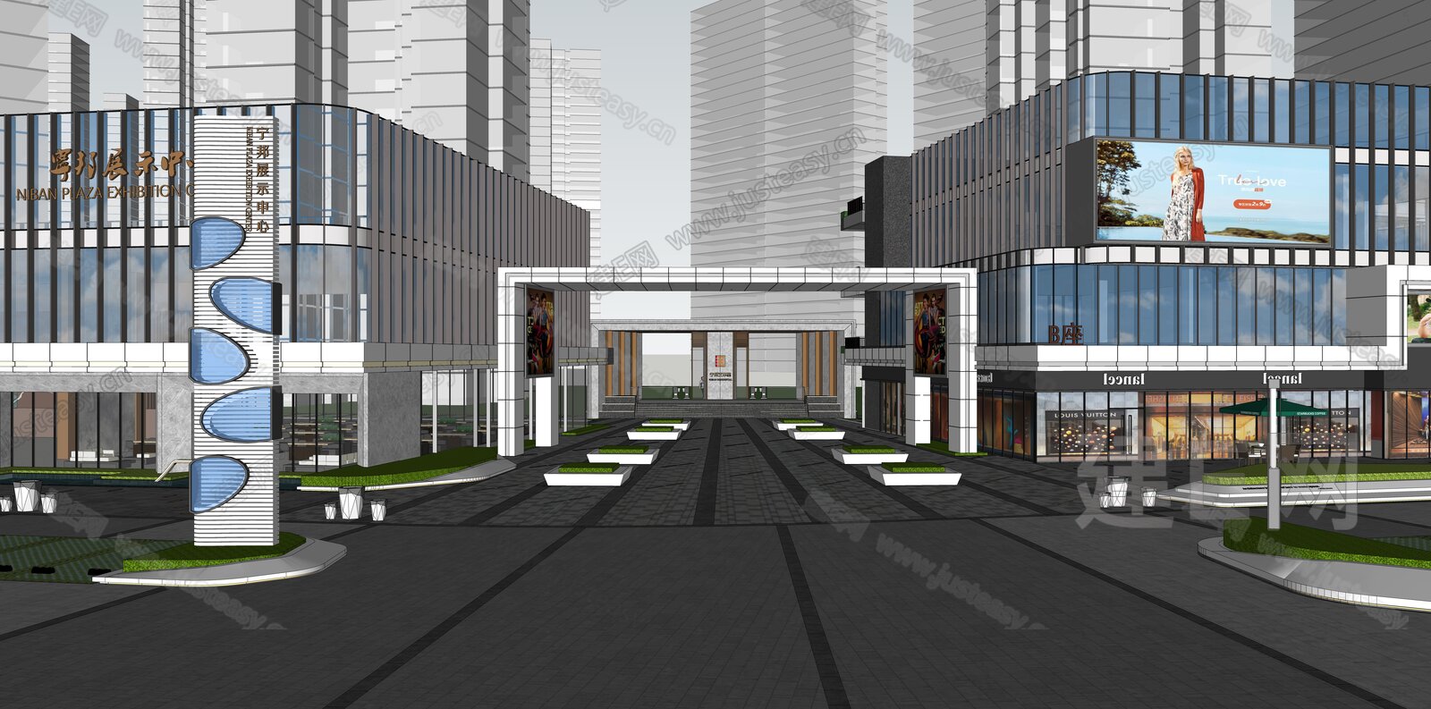 现代商业街模型SU模型下载[ID:107760853]_建e网su模型