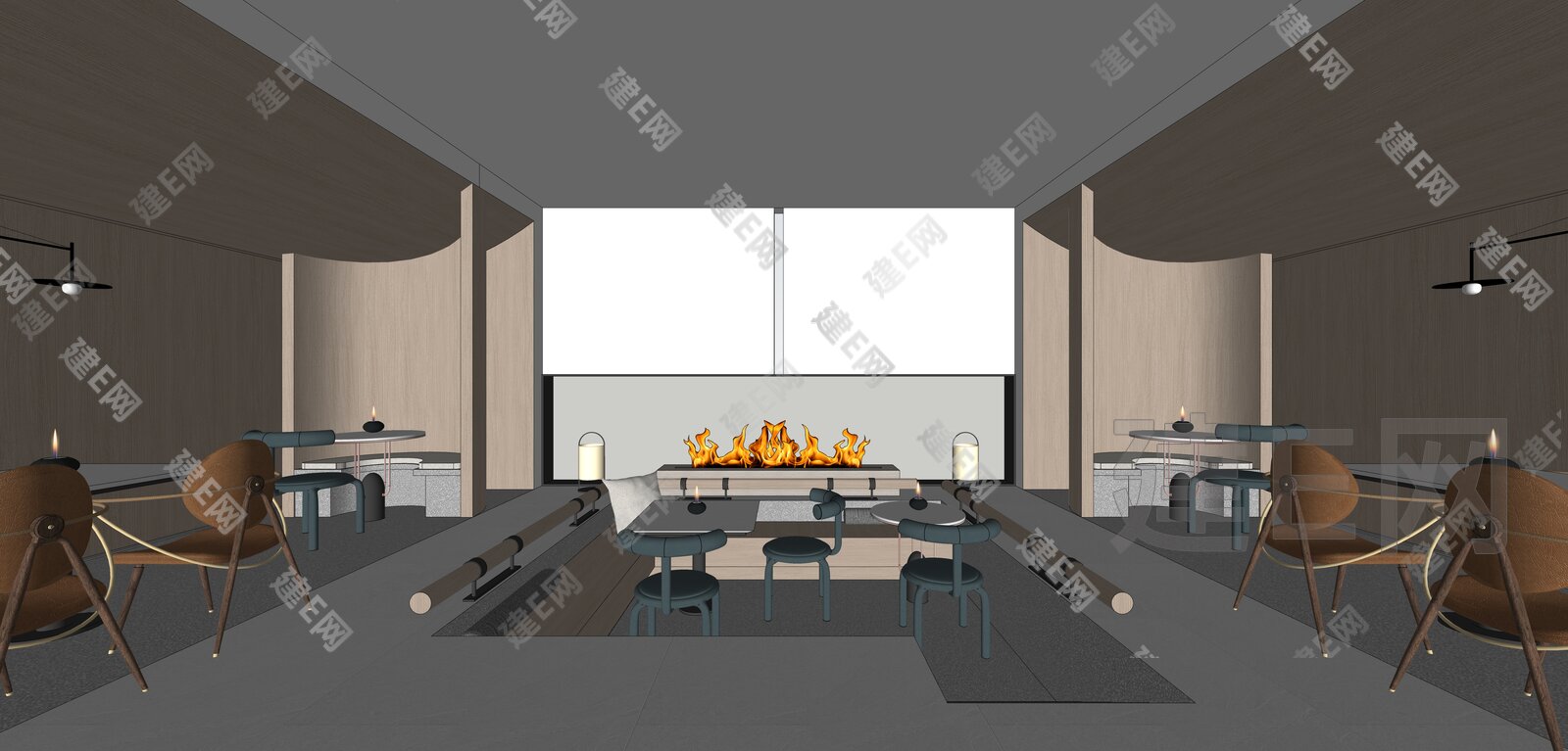 现代咖啡厅模型SU模型下载[ID:107498667]_建e网su模型