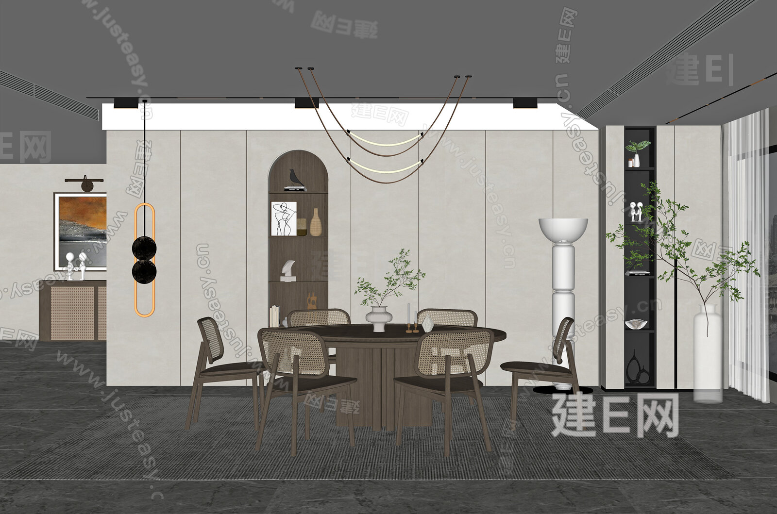 侘寂风餐厅模型SU模型下载[ID:107695224]_建e网su模型