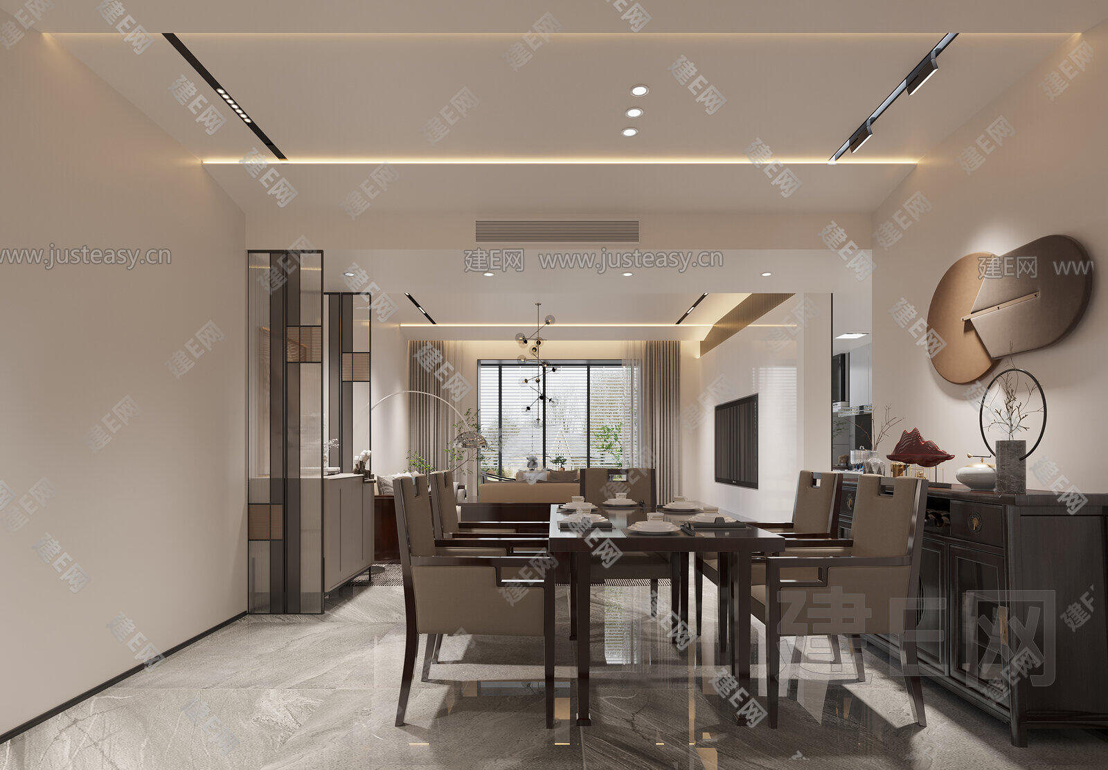 新中式客餐厅3d模型