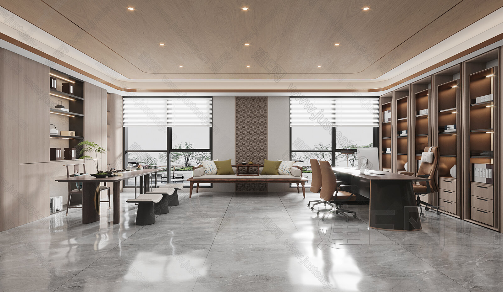 新中式经理办公室3d模型下载[ID:101602511]_建e网3d模型