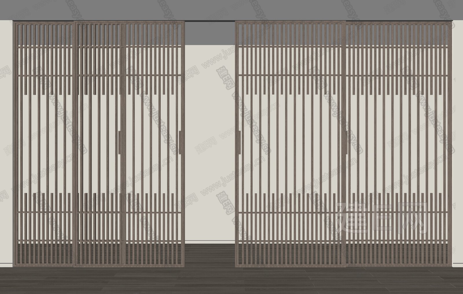 现代木质格栅移门SU模型下载[ID:108088389]_建E网SU模型库