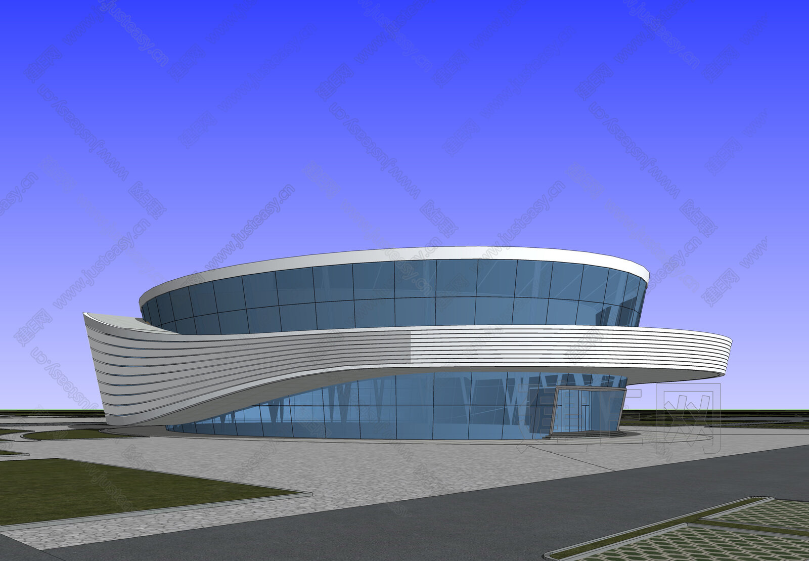 现代展览馆建筑模型SU模型下载[ID:108154017]_建e网su模型