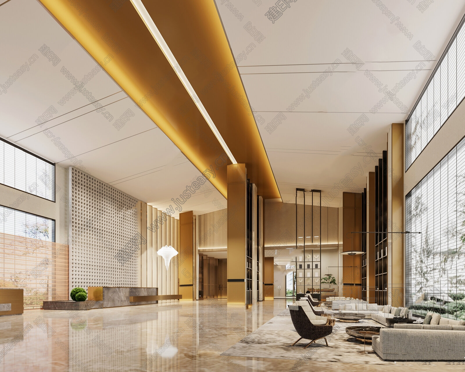 【现代酒店大堂3d模型】建E网_现代酒店大堂3d模型下载[ID:101340377]_打造3d现代酒店大堂模型免费下载平台