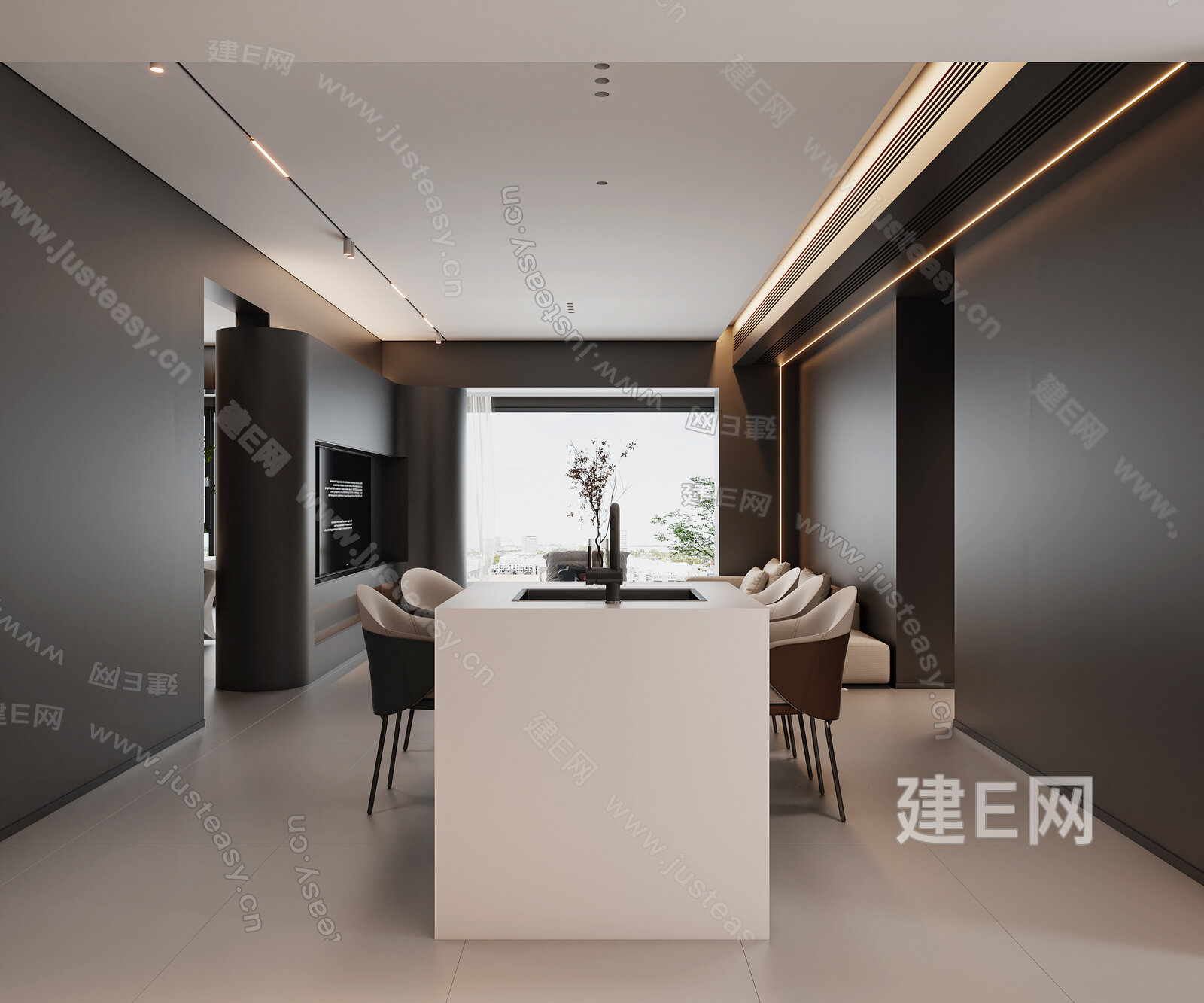 现代极简客餐厅3d模型下载[ID:101864490]_建e网3d模型