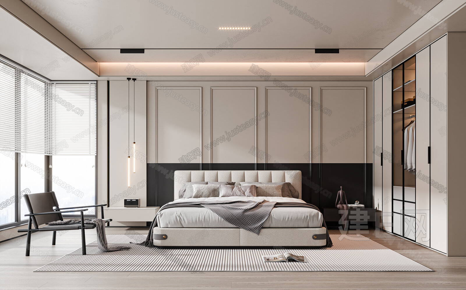 【现代奶油风卧室3d模型】建E网_现代奶油风卧室3d模型下载[ID:102454281]_打造3d现代奶油风卧室模型免费下载平台