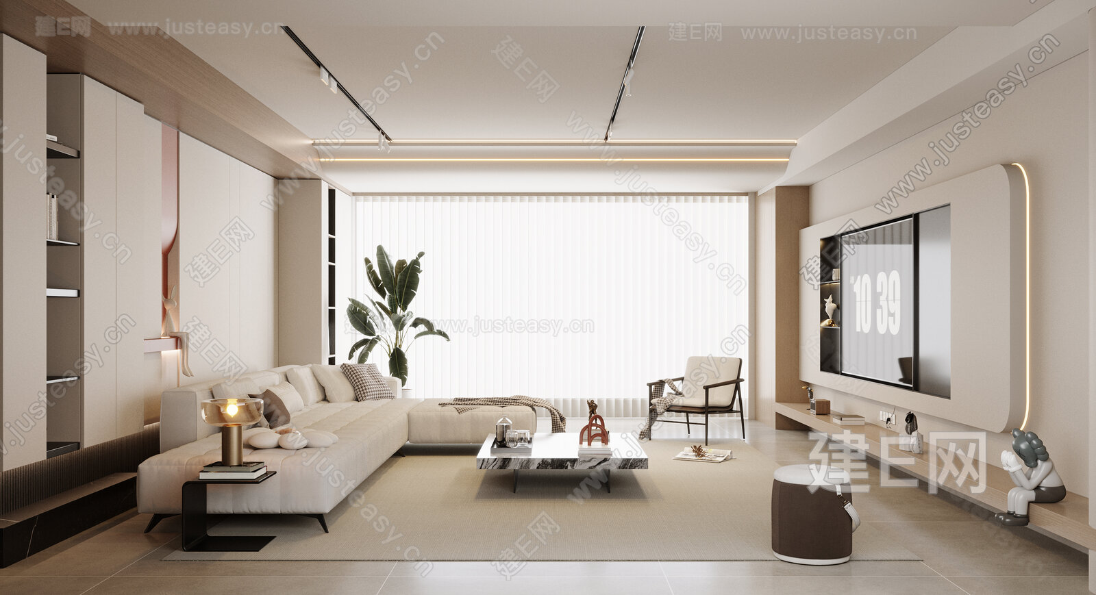 现代客厅模型SU模型下载[ID:100945112]_建e网su模型