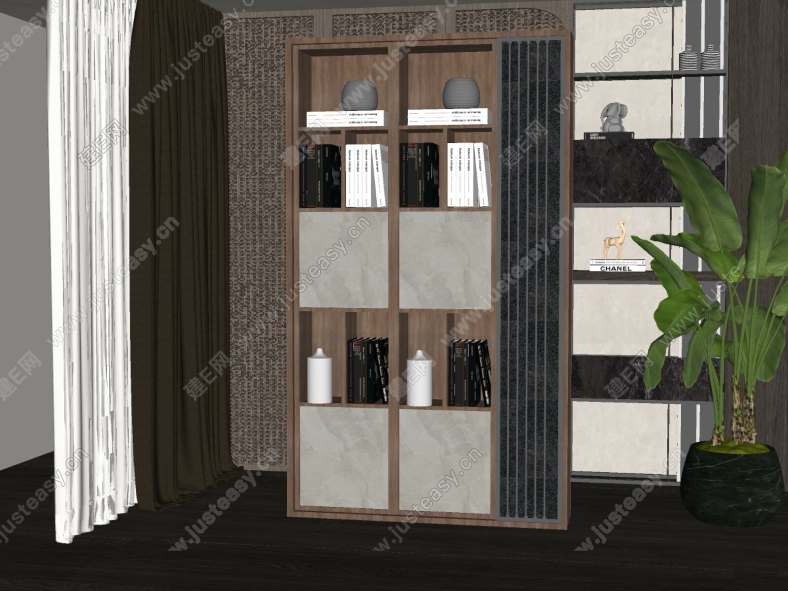 现代书柜模型SU模型下载[ID:101141522]_建E室内设计网