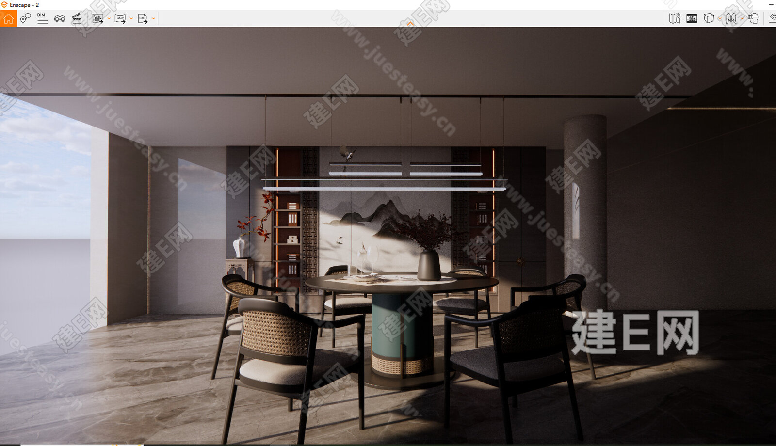 新中式餐厅模型SU模型下载[ID:100879462]_建E室内设计网