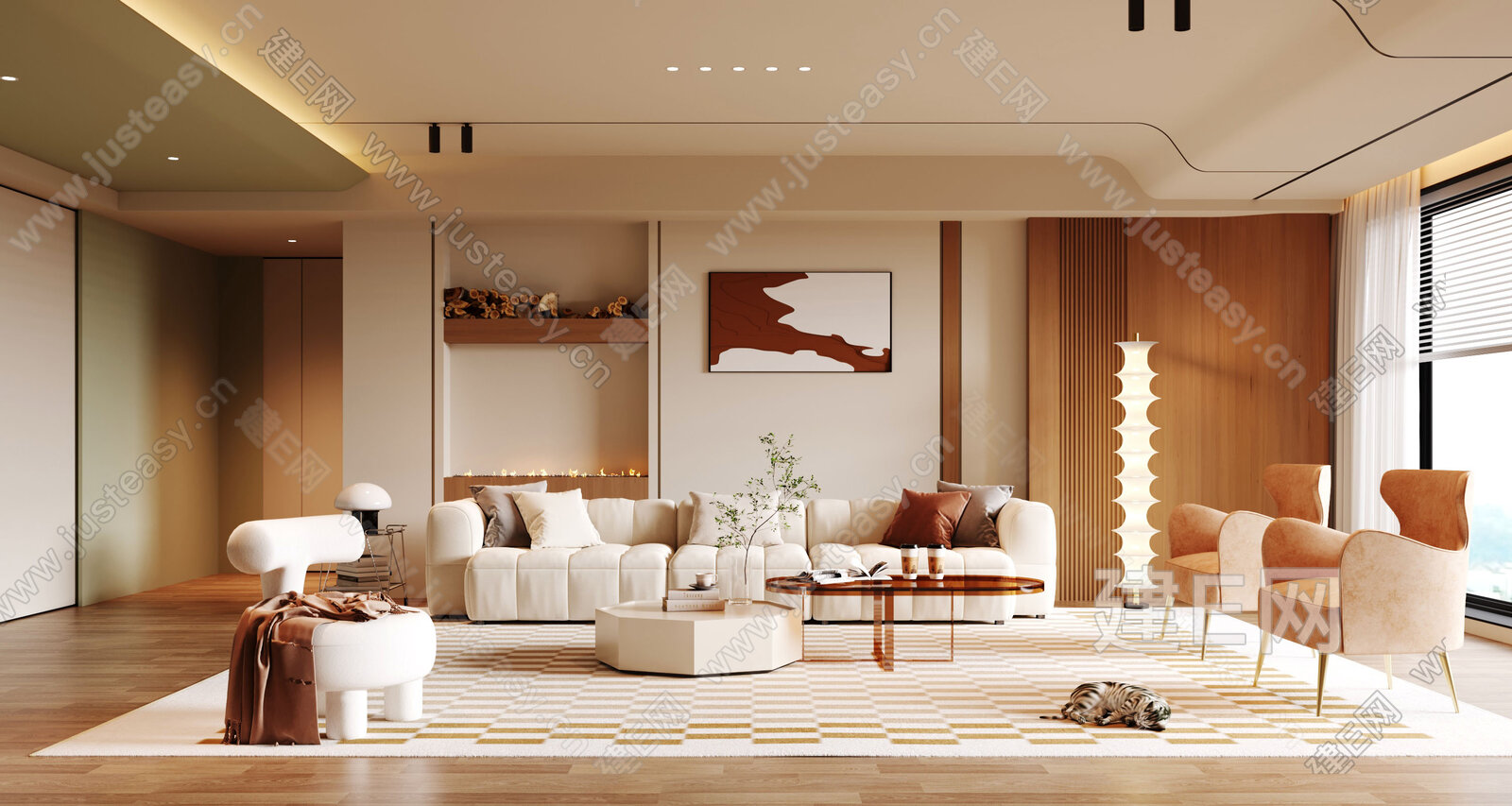 【现代奶油风卧室3d模型】建E网_现代奶油风卧室3d模型下载[ID:102913061]_打造3d现代奶油风卧室模型免费下载平台