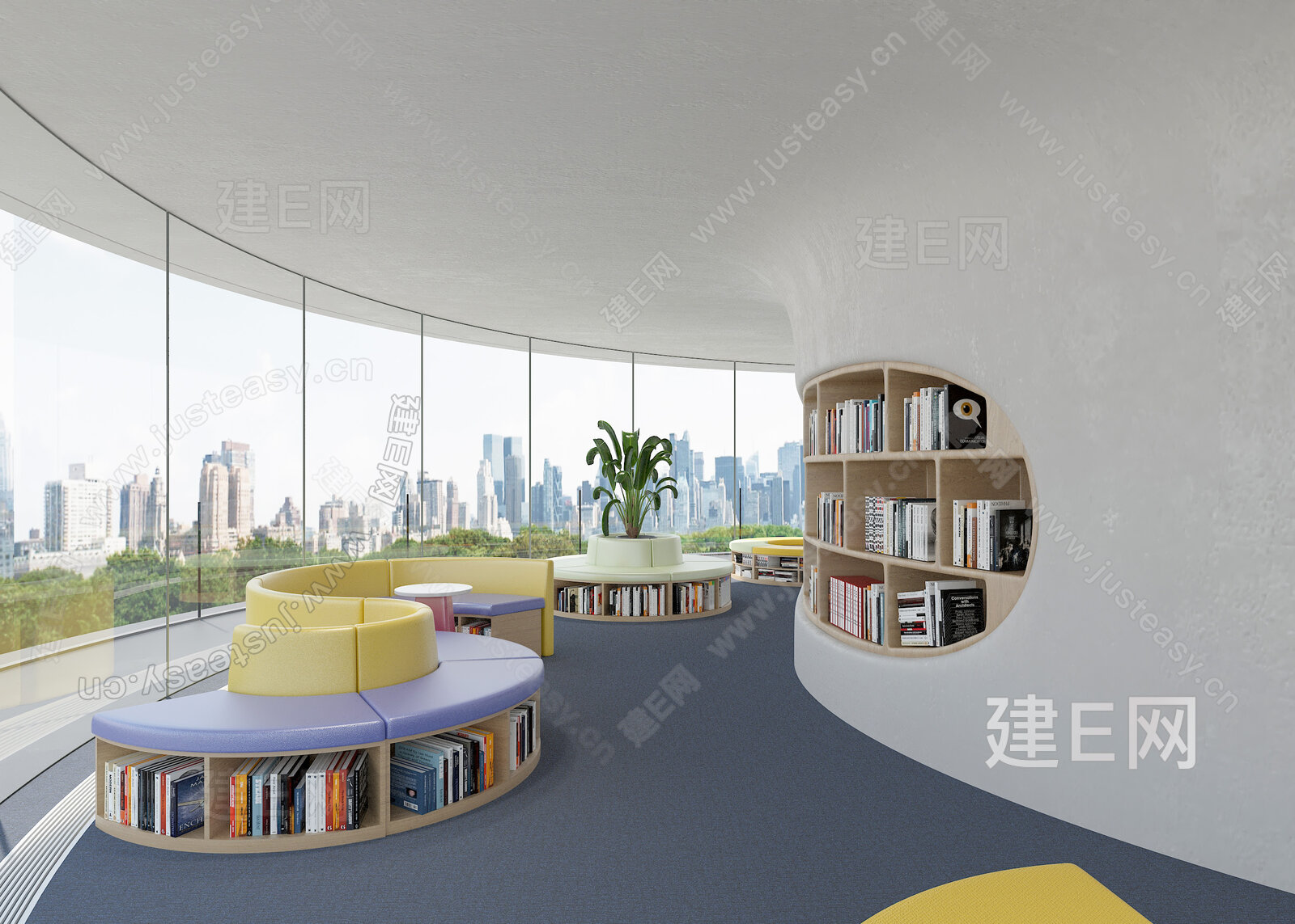现代圆形图书馆模型SU模型下载[ID:102059252]_建E室内设计网