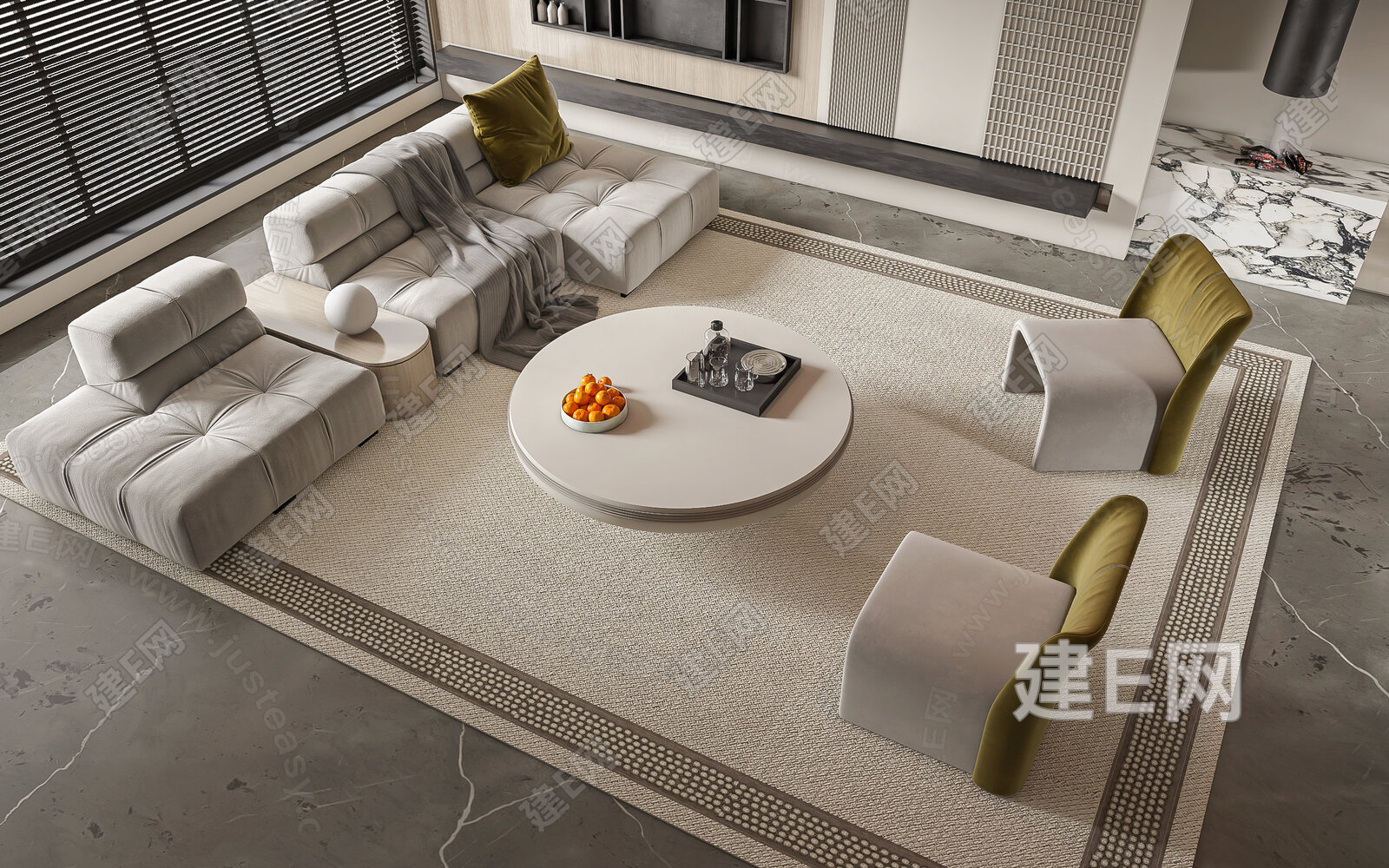 现代沙发茶几组合模型SU模型下载[ID:102190167]_建e网su模型