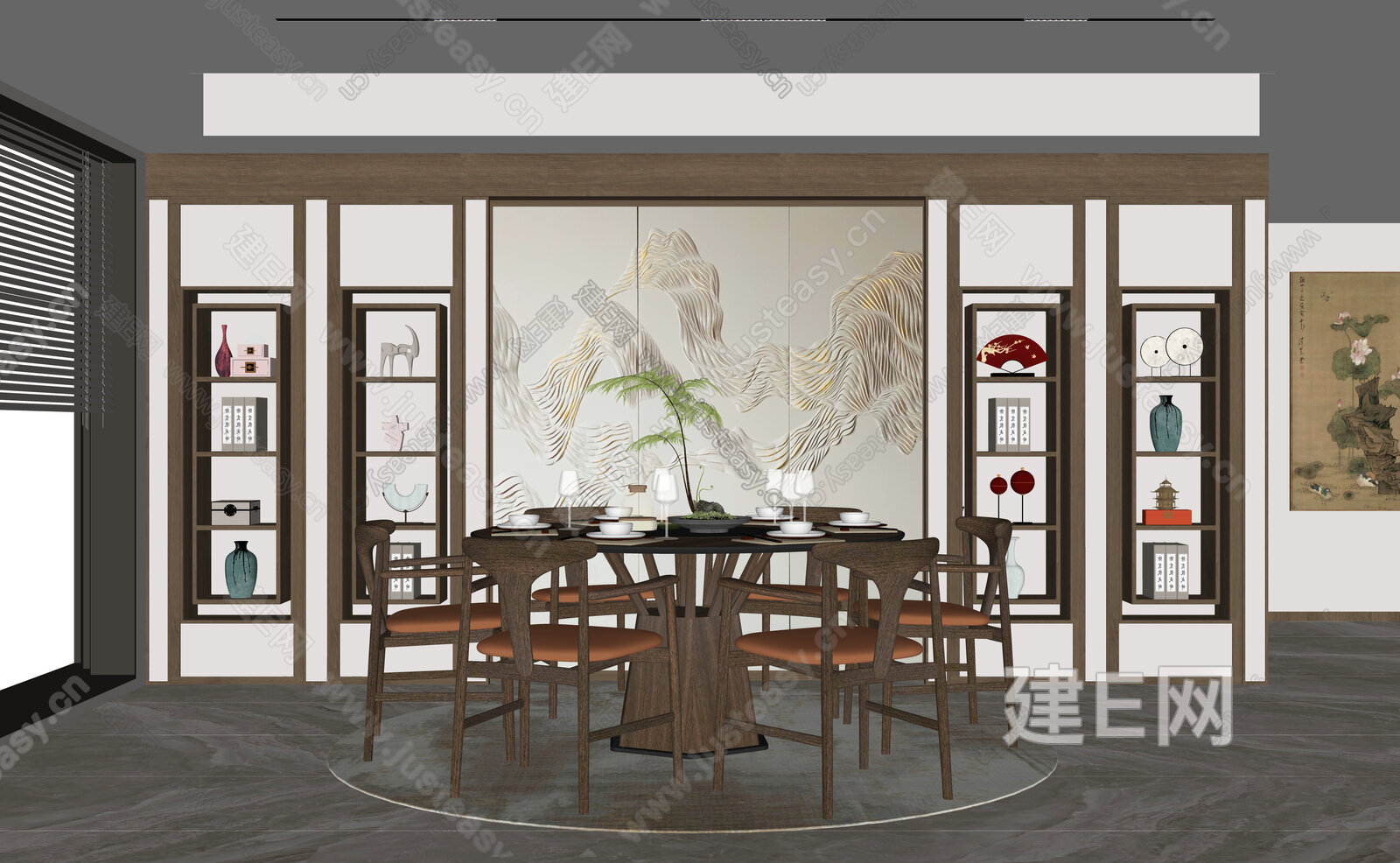 新中式餐厅模型SU模型下载[ID:101993549]_建e网su模型