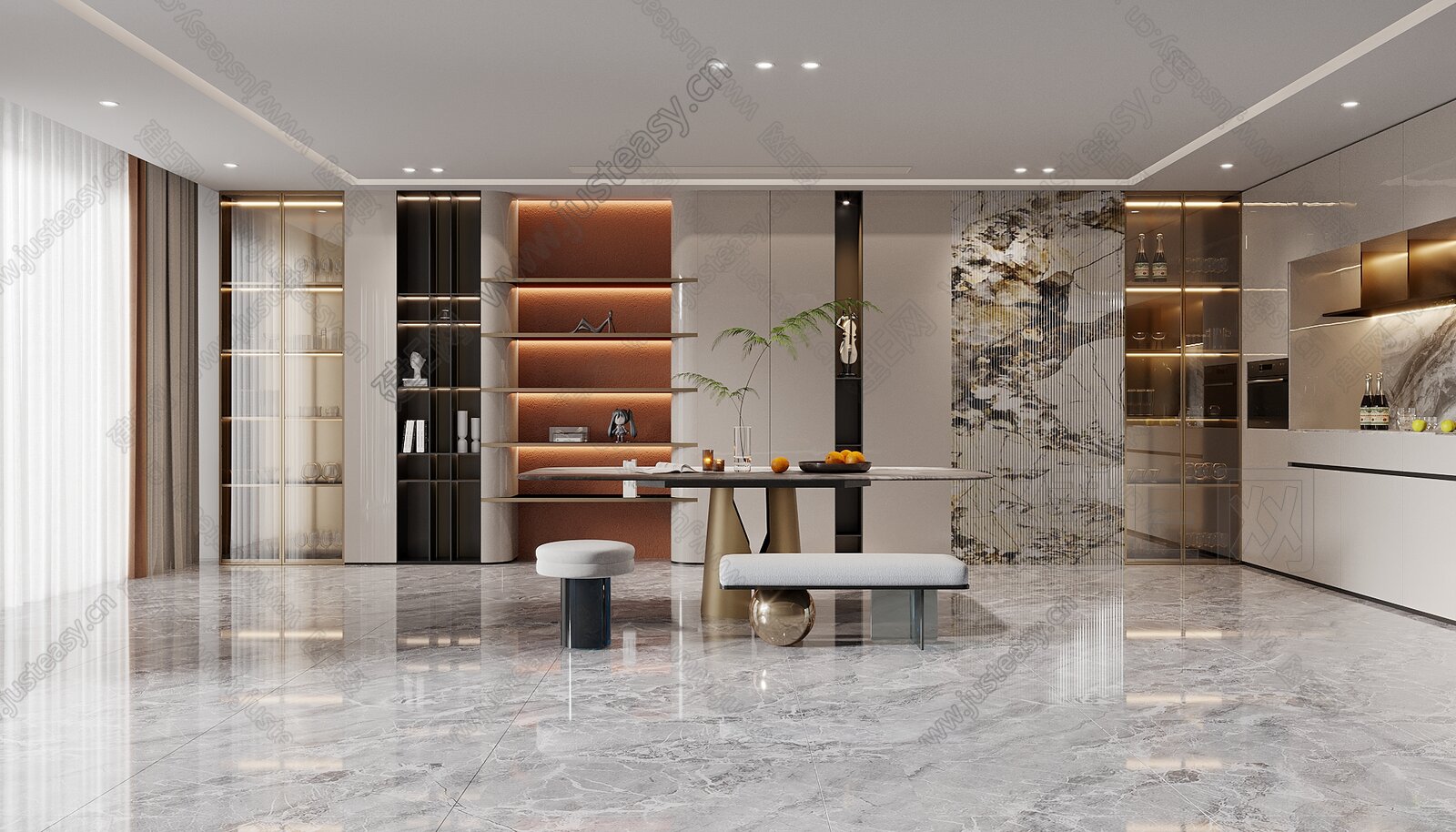 现代轻奢茶室3d模型下载[ID:103371936]_建e网3d模型